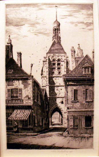 ETCHING, ""TOUR NOTRE DAME DU VAL POVINS: ETCHING, ""TOUR NOTRE DAME DU VAL POVINS", SIGNED PROOF JOHN TAYLOR ARMS 1931 (AMERICAN 1887-1953). PLATE 8 5/8 X 5 1/8""; SHEET 10 1/2 X 7 3/8"" (INSCRIBED/TITLED VERSO ON MAT)