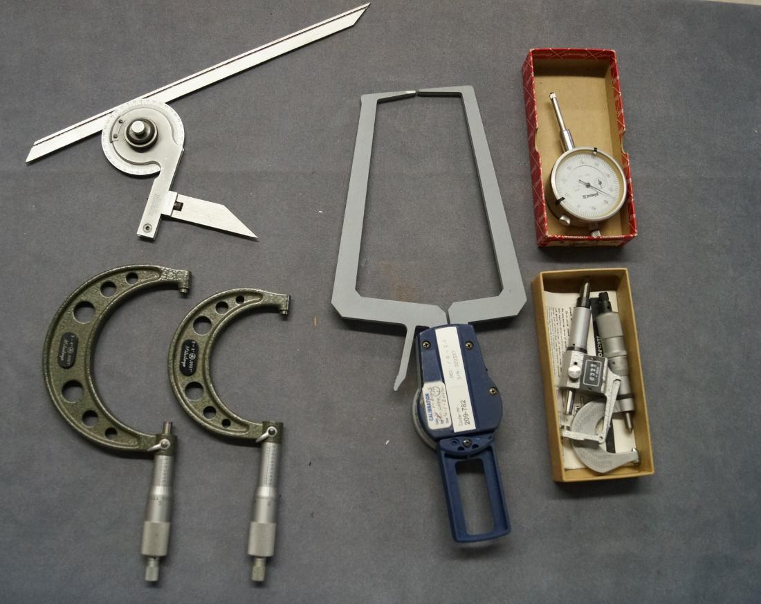 LOT (7) MEASURING DEVICES INCLUDING STARRETT ANGLE (1 of 2)