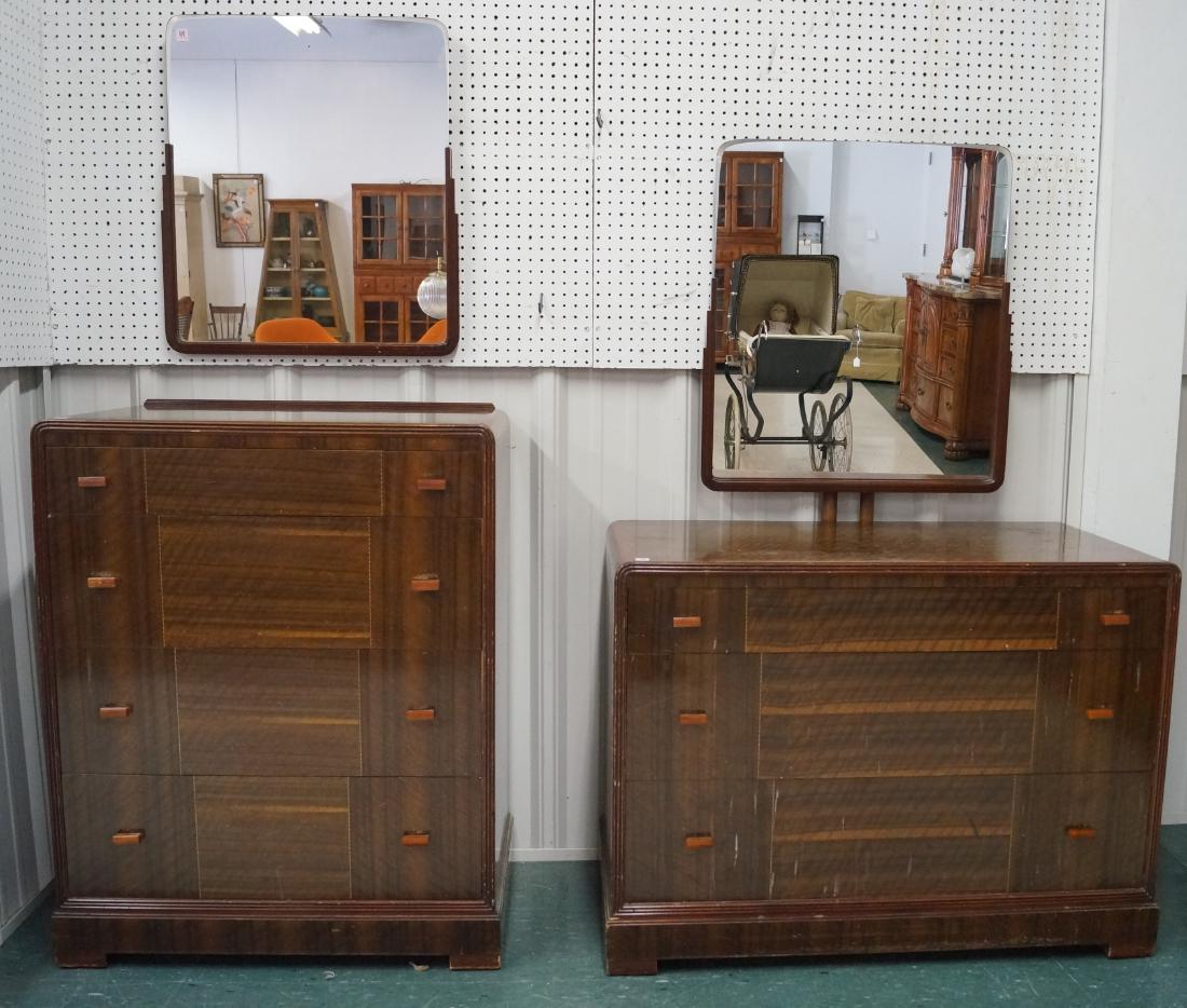 ART DECO INLAID WALNUT WATERFALL BEDROOM SUITE WITH (1 of 1)