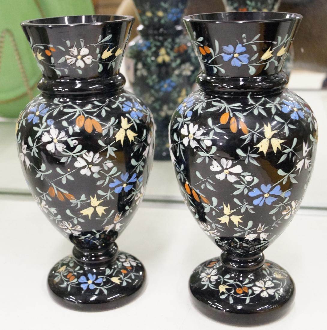 PAIR VICTORIAN ENAMELED BLACK AMETHYST VASES. HEIGHT (1 of 1)