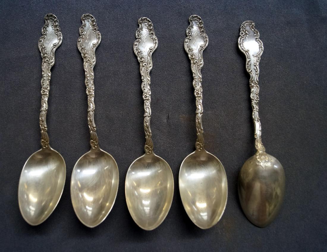 SET (5) DURGAN "WATTEAU" STERLING TABLESPOONS, RETAILER (1 of 1)
