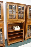 COUNTRY STAINED 2-PART ROLL-TOP CABINET. HEIGHT 76 1/2"; (1 of 1)
