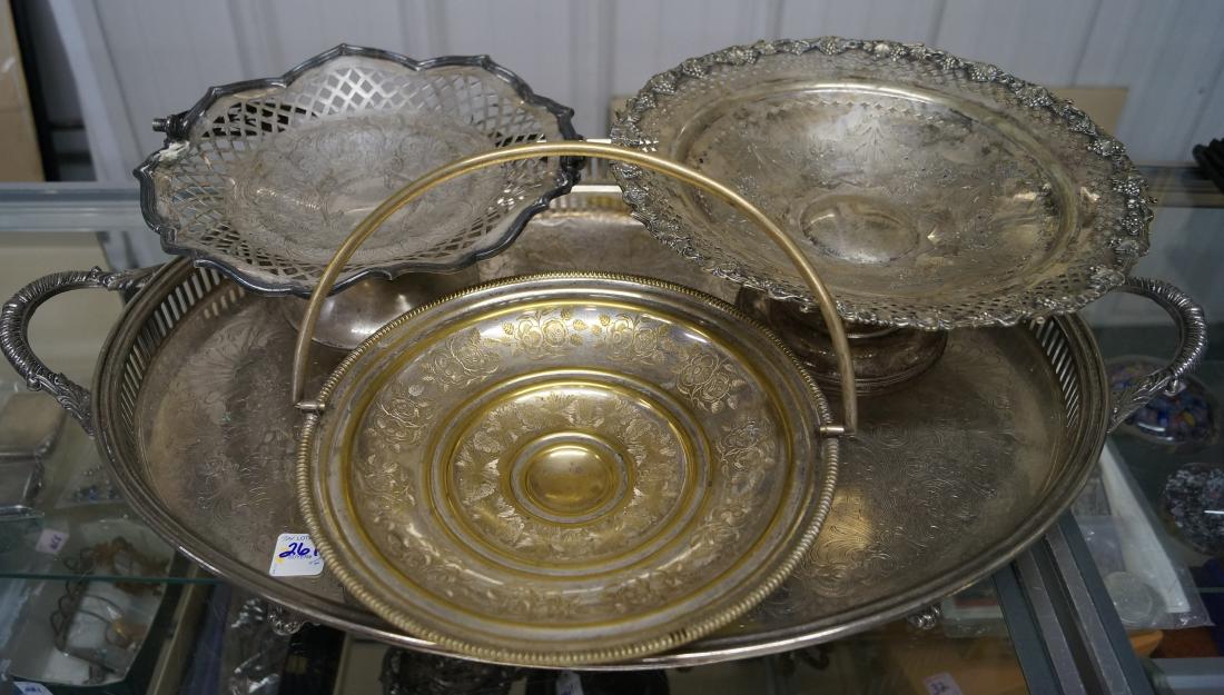 LOT (4) SILVER PLATE INCLUDING (2) BRIDE'S BASKETS, (1 of 2)