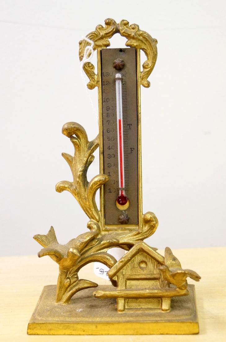 VICTORIAN GILT BRONZE FIGURAL THERMOMETER. HEIGHT 7" (1 of 2)