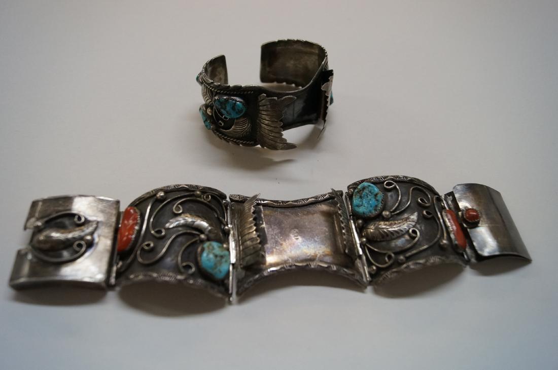 LOT (2) SOUTHWEST AMERICAN INDIAN SILVER WATCH CUFF (1 of 1)