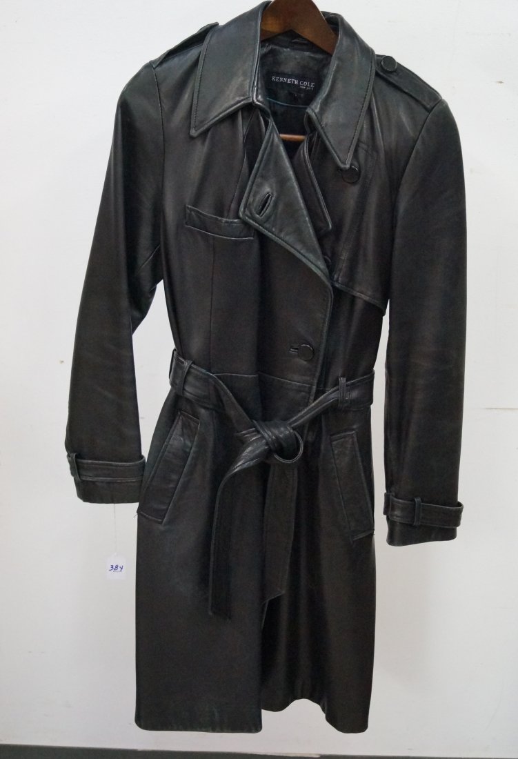 KENNETH COLE LADIES BLACK LEATHER TRENCH COAT (1 of 1)