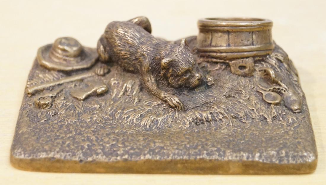 VICTORIAN BRASS MATCH HOLDER WITH CAT. 2 1/2 X 3": VICTORIAN BRASS MATCH HOLDER WITH CAT. 2 1/2 X 3"