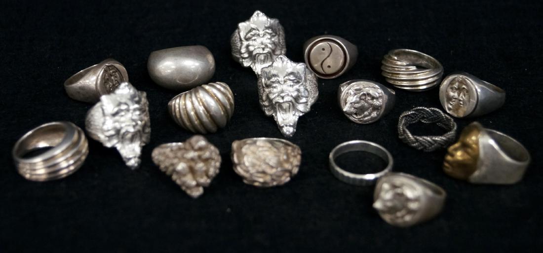 LOT (17) STERLING FASHION RINGS. RING SIZE 5 1/4-9 1/2; (1 of 1)