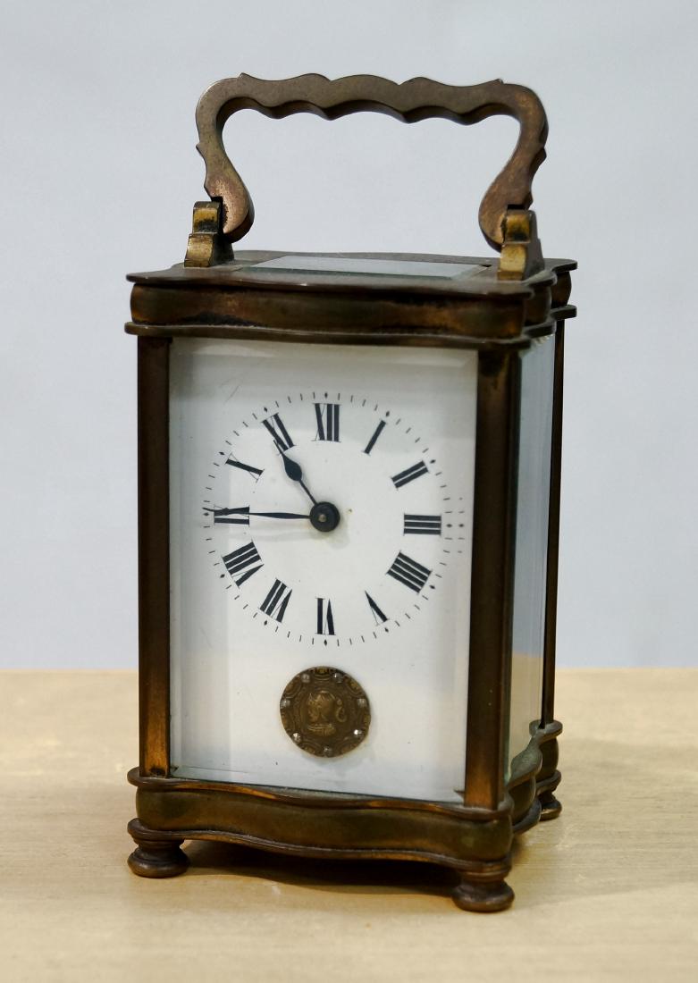 FRENCH BRASS KEY-WIND CARRIAGE CLOCK. HEIGHT 6" (1 of 1)