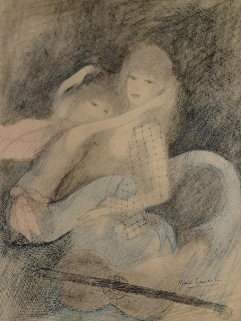 MARIE LAURENCIN (FRENCH 1883-1956), COLORED COLLOTYPE,: MARIE LAURENCIN (FRENCH 1883-1956), COLORED COLLOTYPE, MOTHER AND CHILD, SIGNED (IN PLATE). SIGHT 11 5/8 X 8 1/2"; FRAMED AND GLAZED-20 X 16"