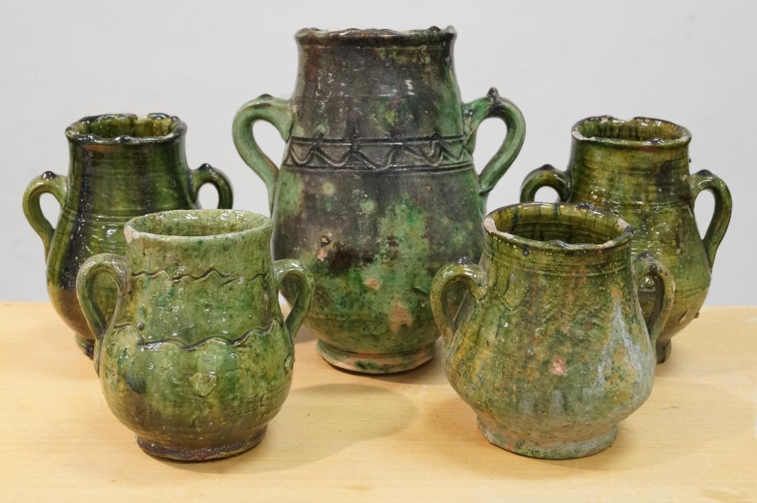LOT (5) FRENCH FAIENCE GLAZE MAJOLICA GREASE POTS. (1 of 1)
