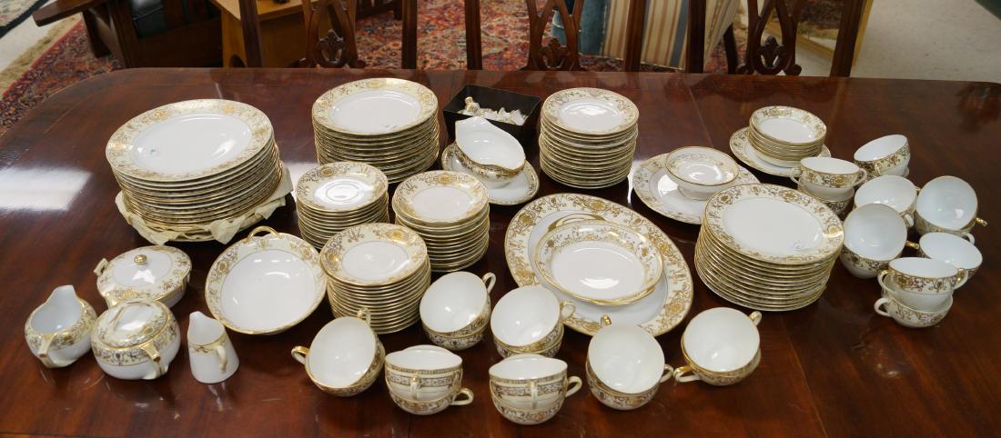 VINTAGE NORITAKE GILT DECORATED PORCELAIN DINNER WARE, (1 of 2)