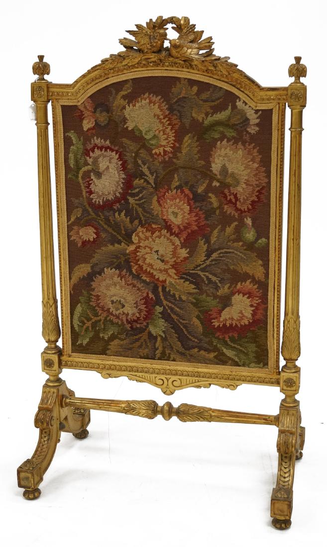 LOUIS XV STYLE CARVED AND GILT NEEDLEPOINT FIREPLACE (1 of 2)