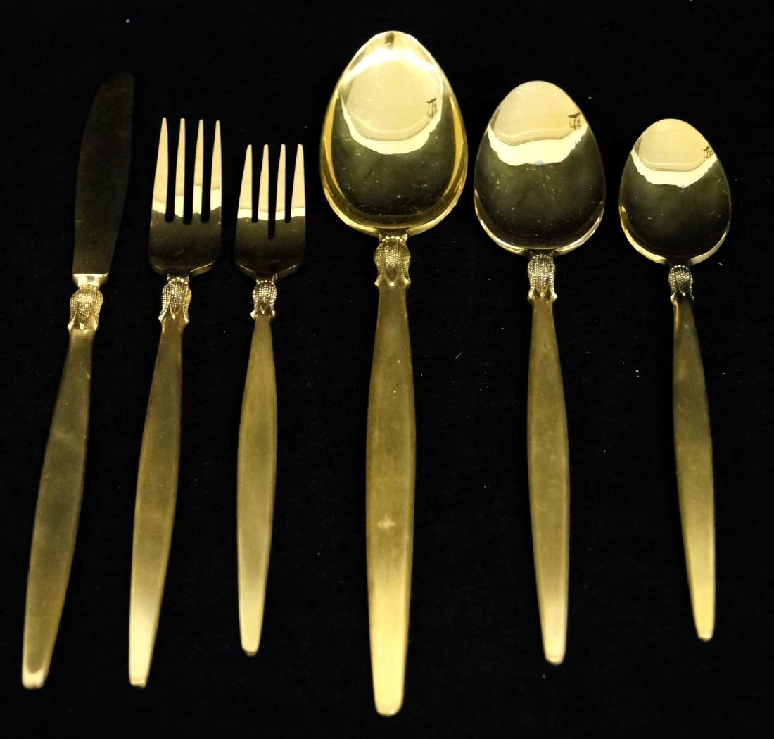 MID-CENTURY "PETAL" GILT STAINLESS FLATWARE SERVICE FOR (1 of 2)