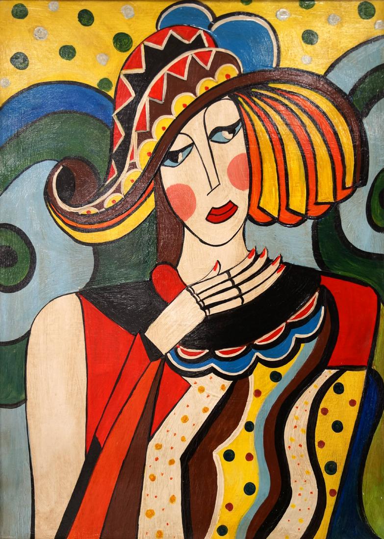 SCHOOL OF HUGO SCHEIBER (20TH CENTURY), OIL ON: SCHOOL OF HUGO SCHEIBER (20TH CENTURY), OIL ON CARDBOARD, LADY WITH A HAT, UNSIGNED. 25 X 18"; FRAMED 26 1/2 X 19"