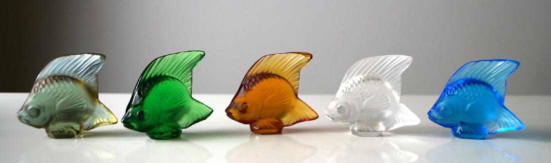 LOT (5) LALIQUE, FRANCE FROSTED CRYSTAL FISH, SIGNED. (1 of 1)