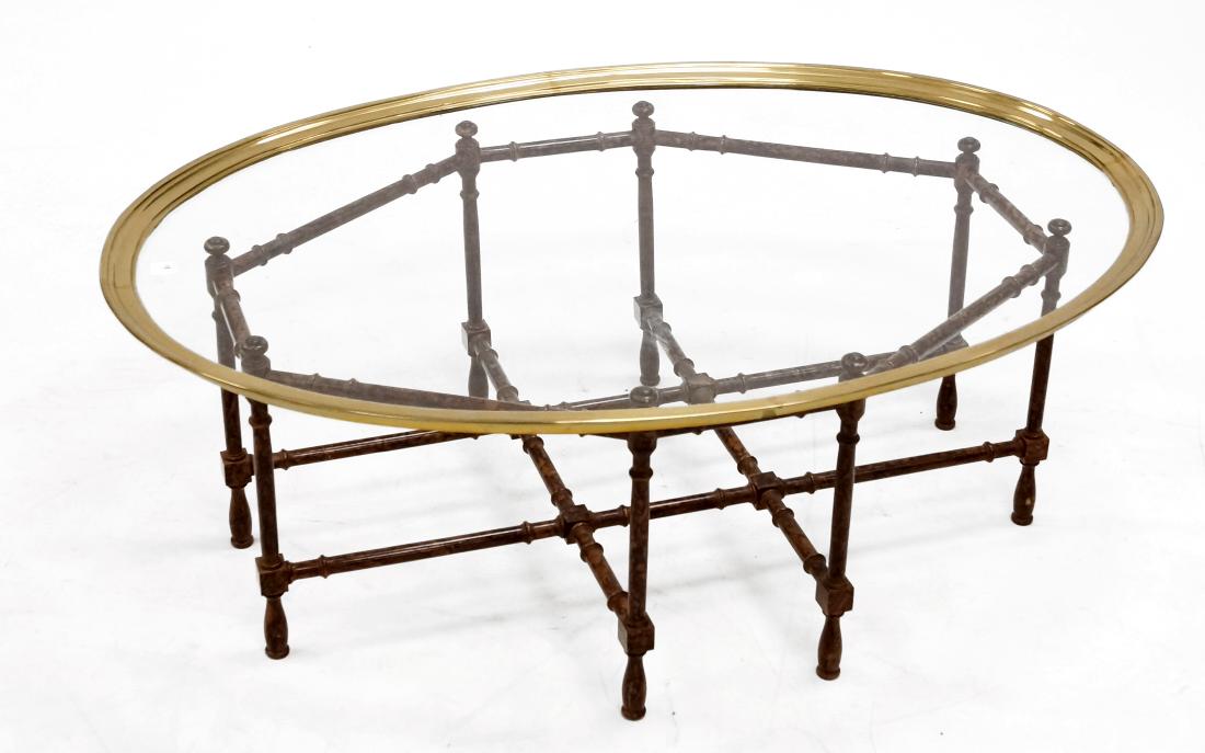 SHERATON STYLE WOOD, BRASS AND GLASS TRAY-TOP LOW (1 of 1)