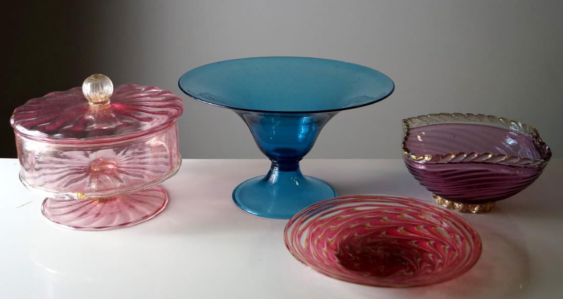 LOT (4) ASSORTED MURANO GLASS INCLUDING COMPOTE, (2) (1 of 1)