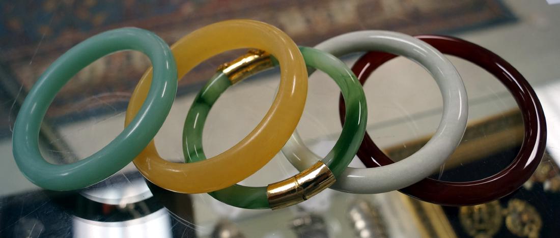 LOT (5) CHINESE HARDSTONE BANGLES. OPENING 2 1/4-2 1/2" (1 of 1)