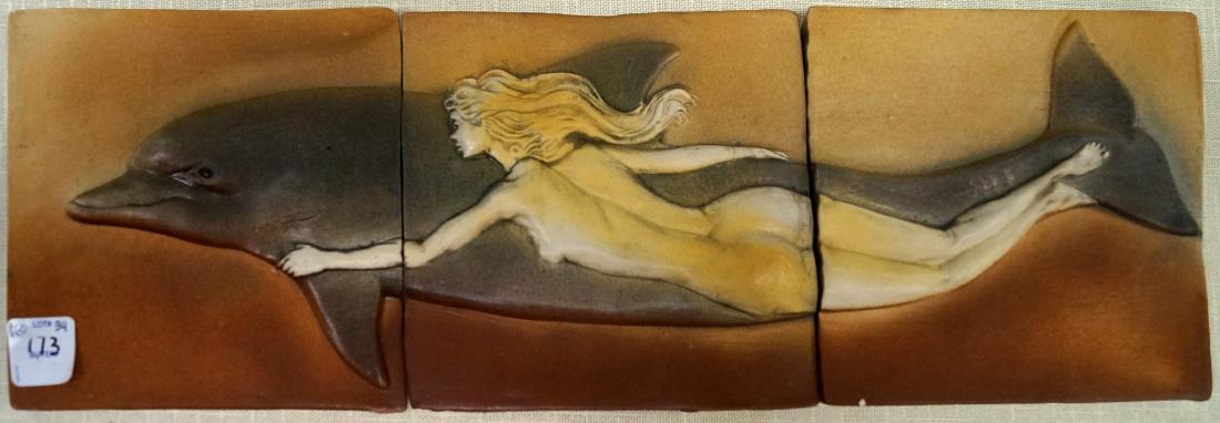 SURVING STUDIO'S HIGH RELIEF CERAMIC TILES, NUDE,: SURVING STUDIO'S HIGH RELIEF CERAMIC TILES, NUDE, SERENA BECOMING A MERMAID (EARTH), SET OF (3) 6 X 6" EACH
