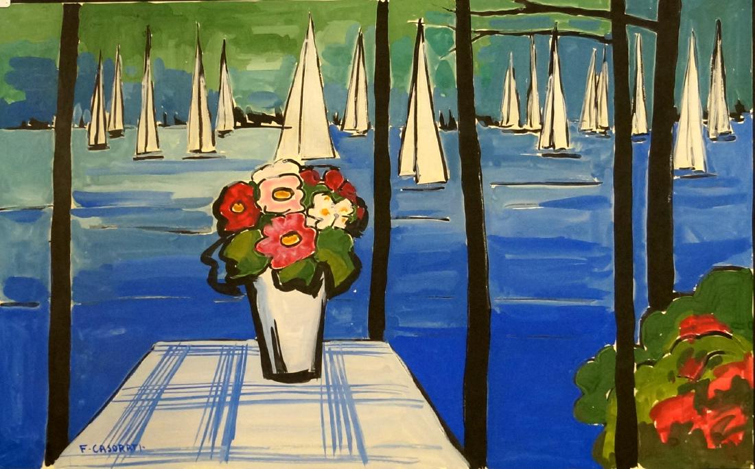 ITALIAN SCHOOL (20TH CENTURY), TEMPERA ON PAPER, FLORAL (1 of 1)