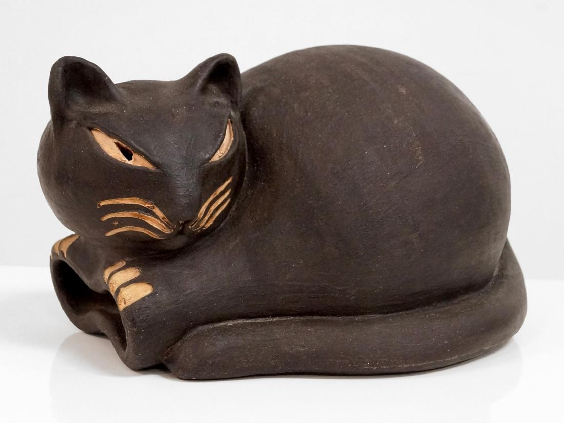 MODERNIST STUDIO POTTERY FIGURE OF A CAT, SIGNED V. (1 of 2)