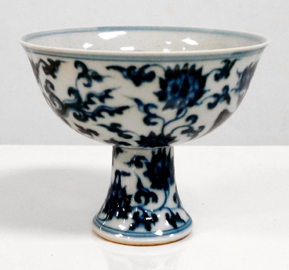CHINESE DECORATED PORCELAIN STEM CUP, SIGNED. HEIGHT 3 (1 of 2)