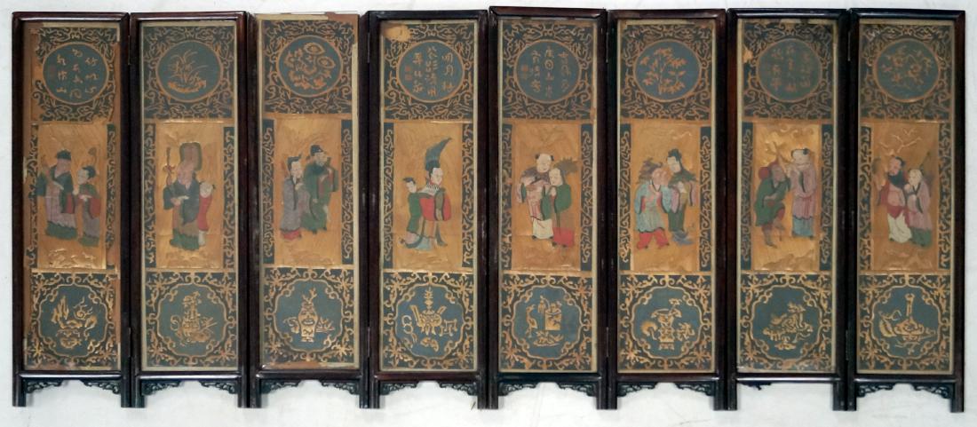 CHINESE 8-PANEL TABLE SCREEN WITH STRAW WORK AND (1 of 1)