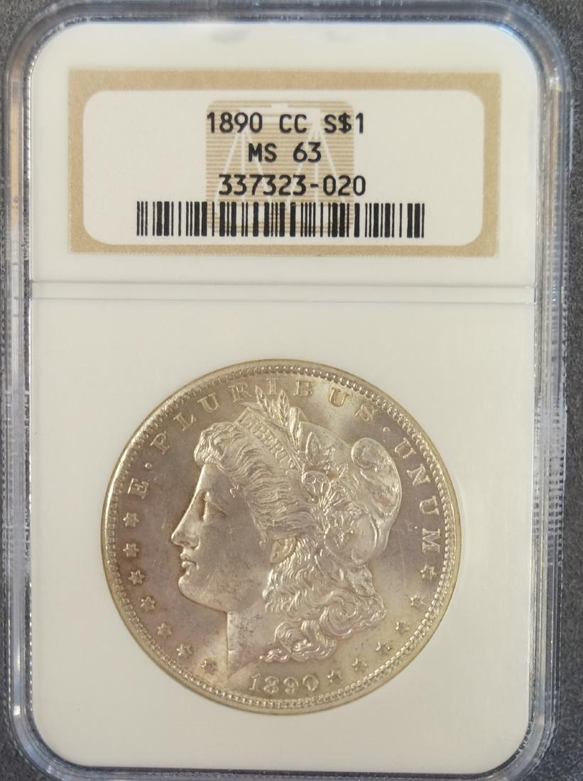 1890-CC MORGAN SILVER DOLLAR COIN (NGC MS-63) (1 of 1)