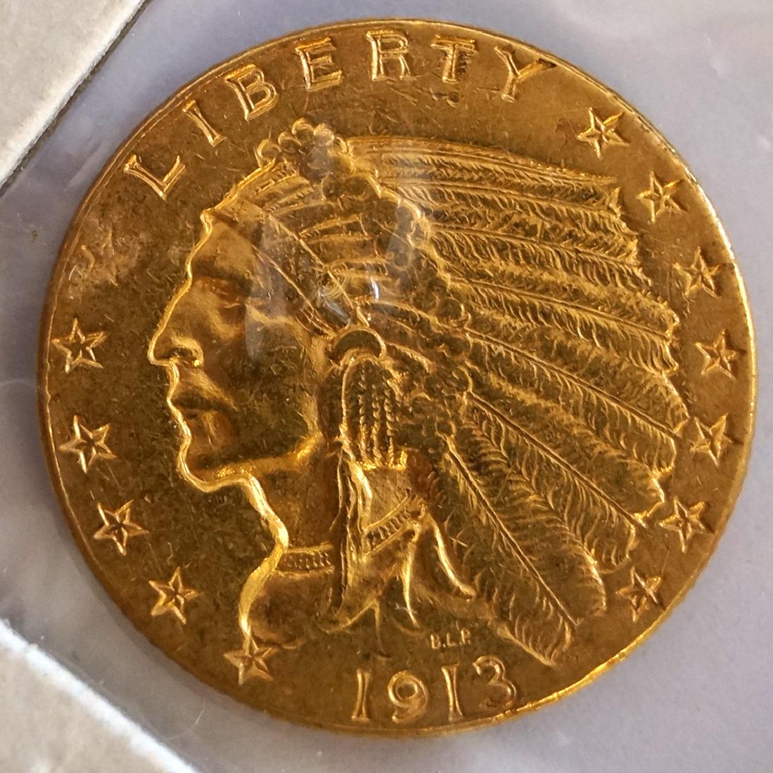 1913 INDIAN HEAD $2.50 GOLD COIN (AU-50) (1 of 1)