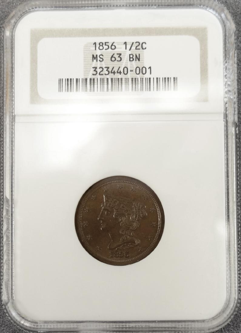 1856 BRAIDED HAIR HALF CENT COIN (NGC MS-63 BN) (1 of 1)