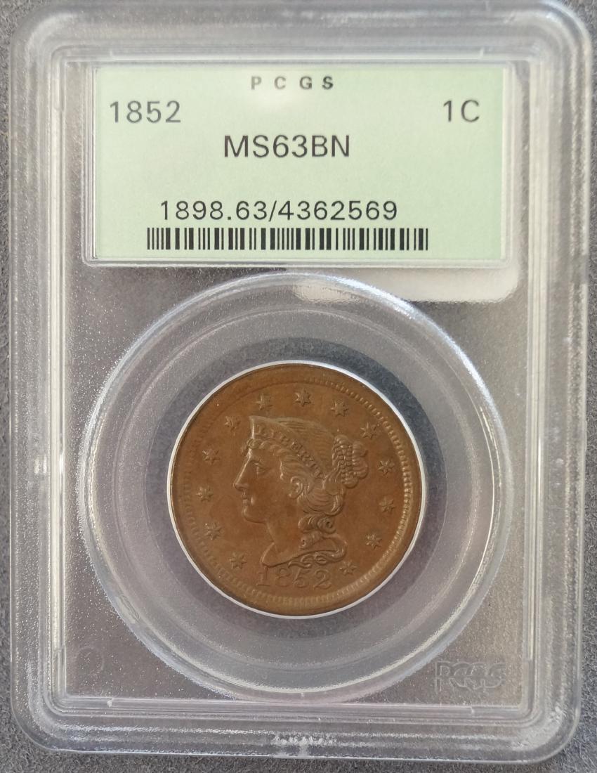 1852 BRAIDED HAIR LARGE CENT COIN (PCGS MS-63 BN) (1 of 1)