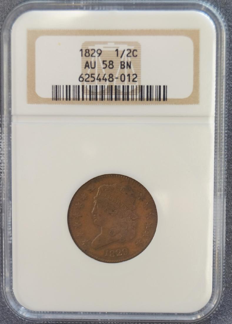 1829 CLASSIC HEAD HALF CENT COIN (NGC AU-58 BN) (1 of 1)