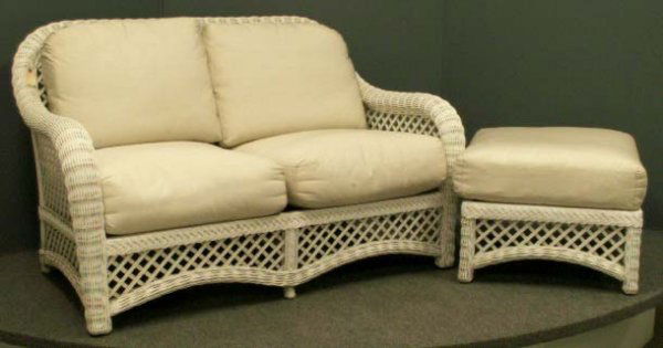 LOT (3) LANE WICKER FURNITURE: LOT (3) LANE FURNITURE INCLUDING (2) PAINTED WICKER SETTEES. LENGTH 55; OTTOMAN 23 X 26" **DUE TO SIZE AND OR FRAGILITY OF THIS LOT IN-HOUSE SHIPPING IS NOT AVAILABLE** "