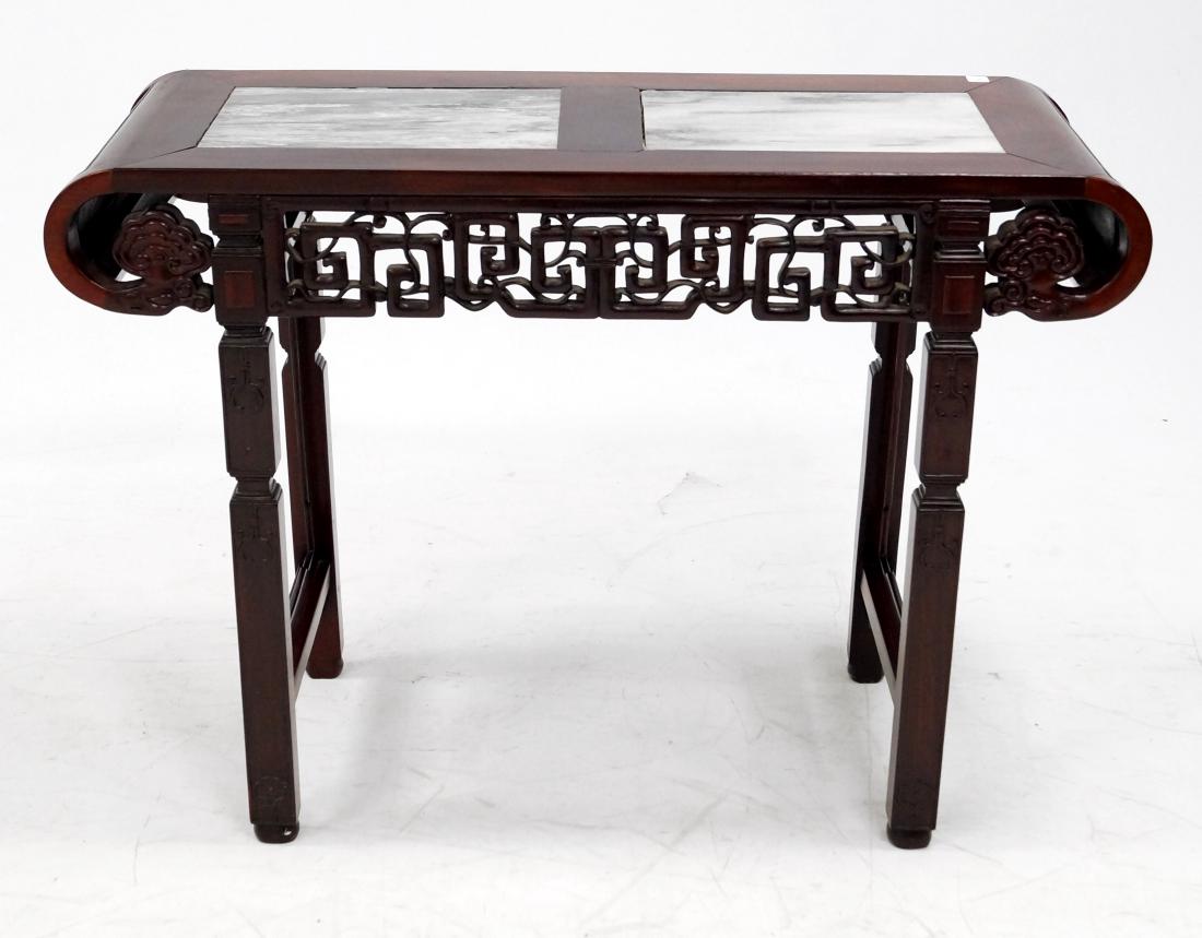 CHINESE CARVED HUANGHUALI ALTER TABLE WITH MARBLE-TOP (1 of 1)