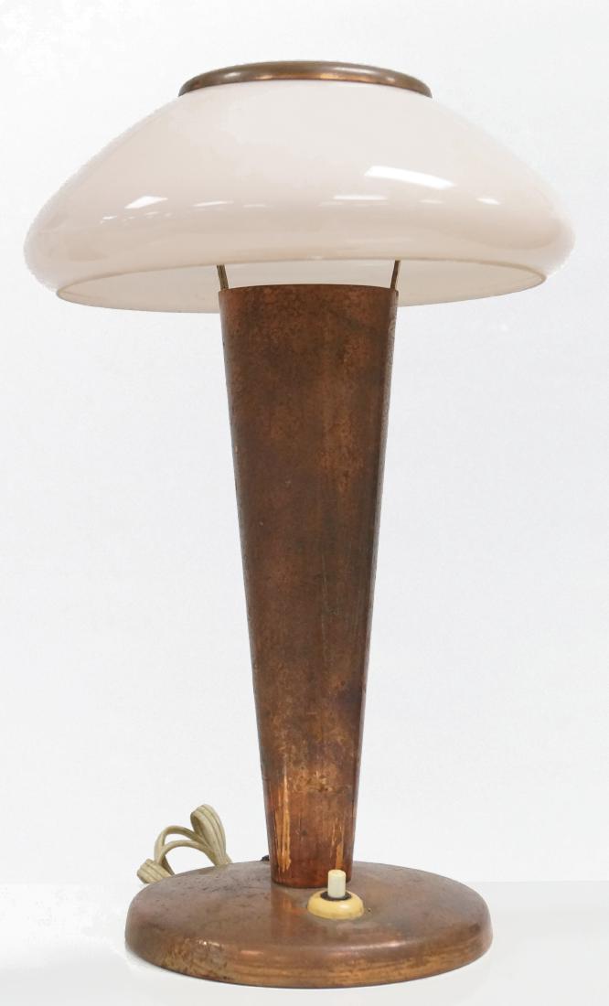 ART MODERNE EUROPEAN COPPER AND GLASS TABLE LAMP. (1 of 1)