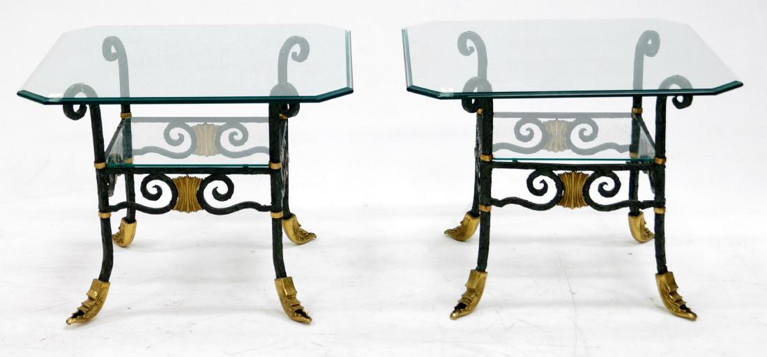 PAIR WROUGHT IRON AND BRASS LAMP TABLES WITH (1 of 1)