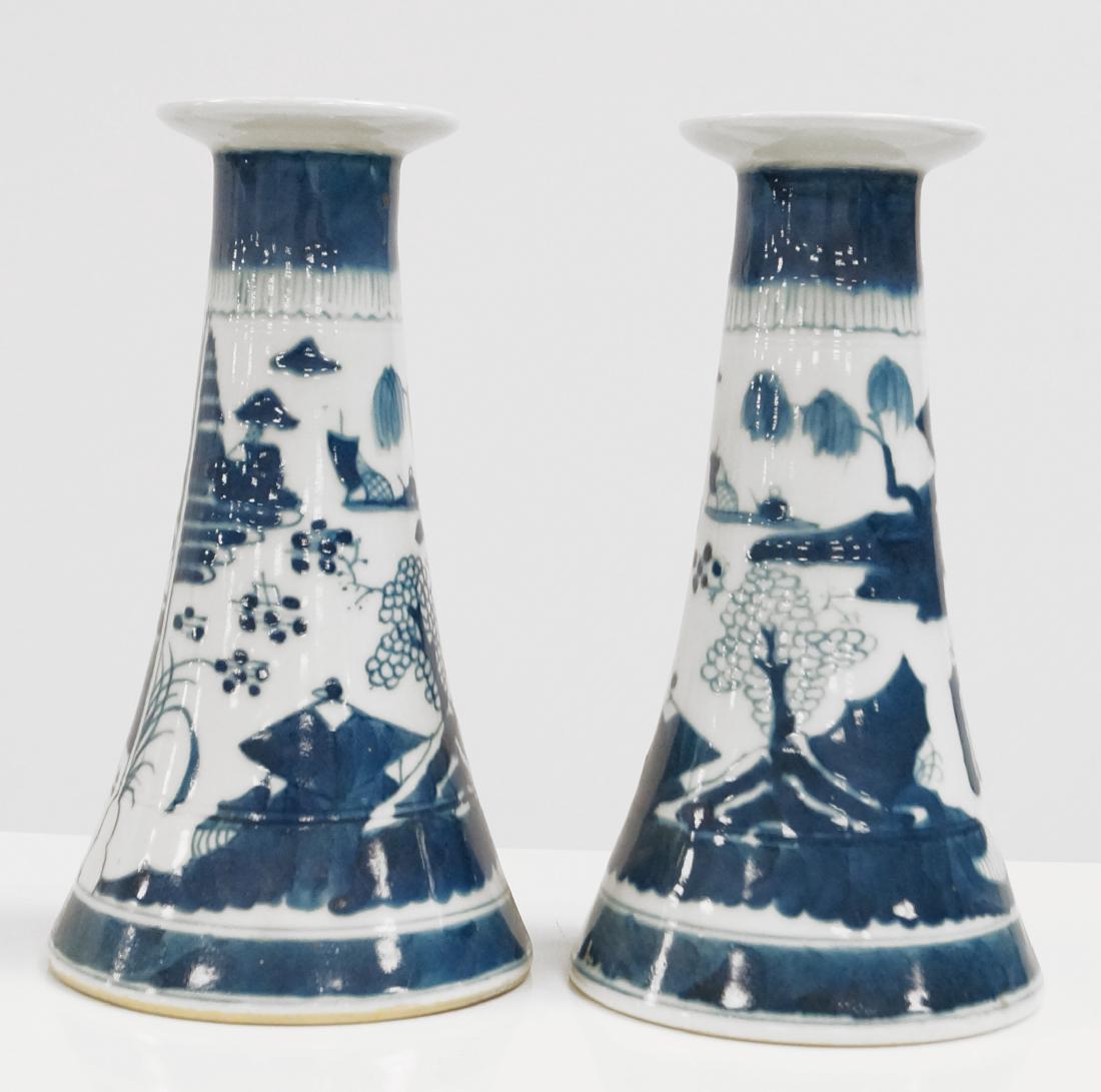 PAIR CHINESE EXPORT CANTON PORCELAIN CANDLESTICKS, 19TH (1 of 1)