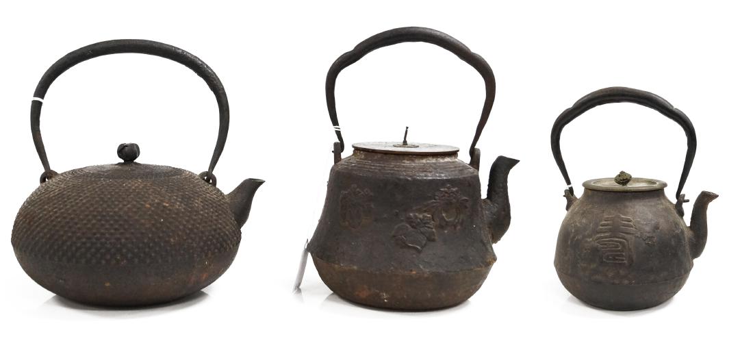 LOT (3) JAPANESE IRON TETSUBIN (TEAPOTS), 19TH CENTURY. (1 of 1)