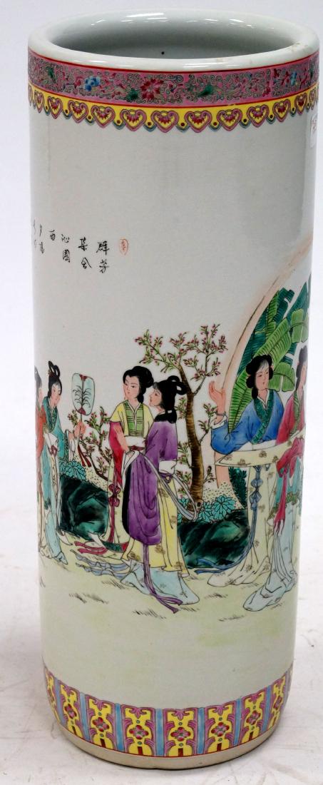 CHINESE DECORATED PORCELAIN UMBRELLA STAND. HEIGHT 24" (1 of 3)