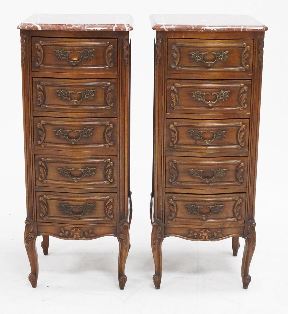PAIR FRENCH CARVED WALNUT CHESTS WITH MARBLE-TOPS. (1 of 1)