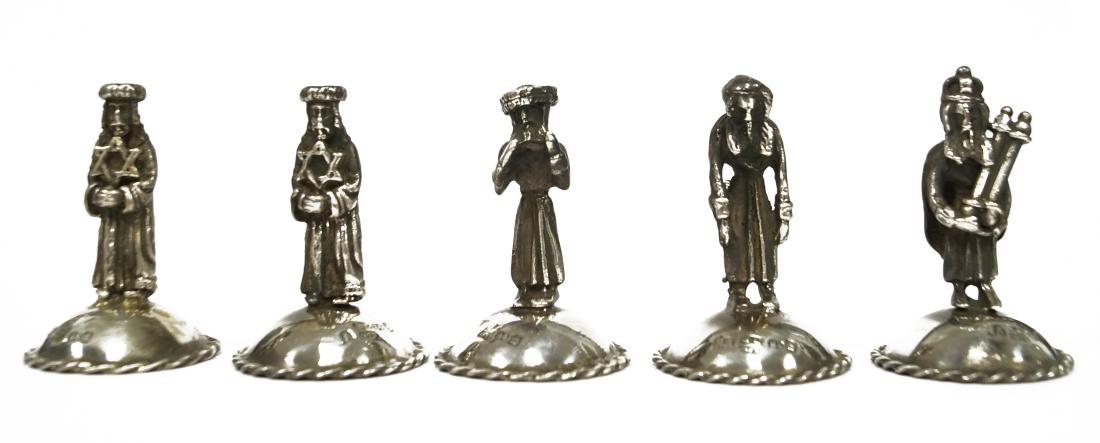 LOT (5) RUSSIAN HASSIDIC SILVER FIGURES. HEIGHT 1 3/4"; (1 of 2)