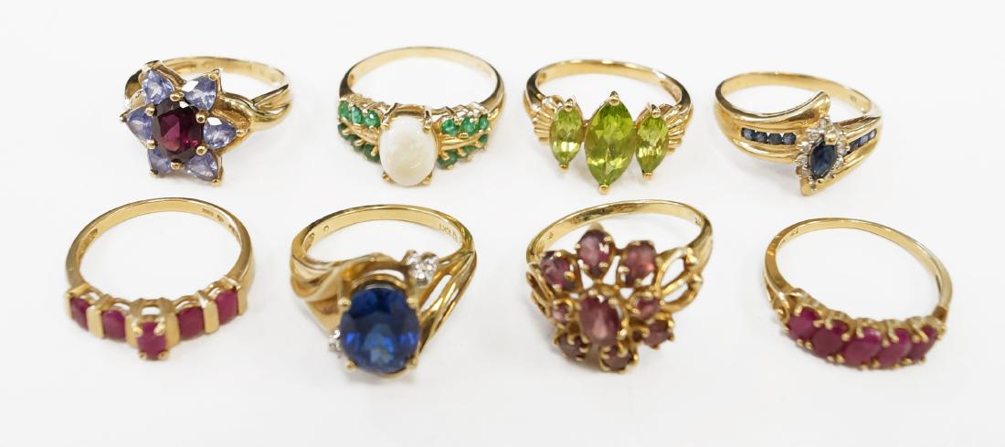 LOT (8) 10K YELLOW GOLD LADY'S RINGS INCLUDING OPAL, (1 of 2)