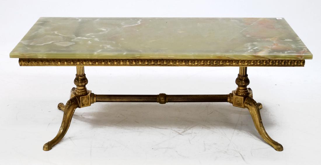 CLASSICAL STYLE BRASS LOW TABLE WITH ONYX TOP. HEIGHT (1 of 1)