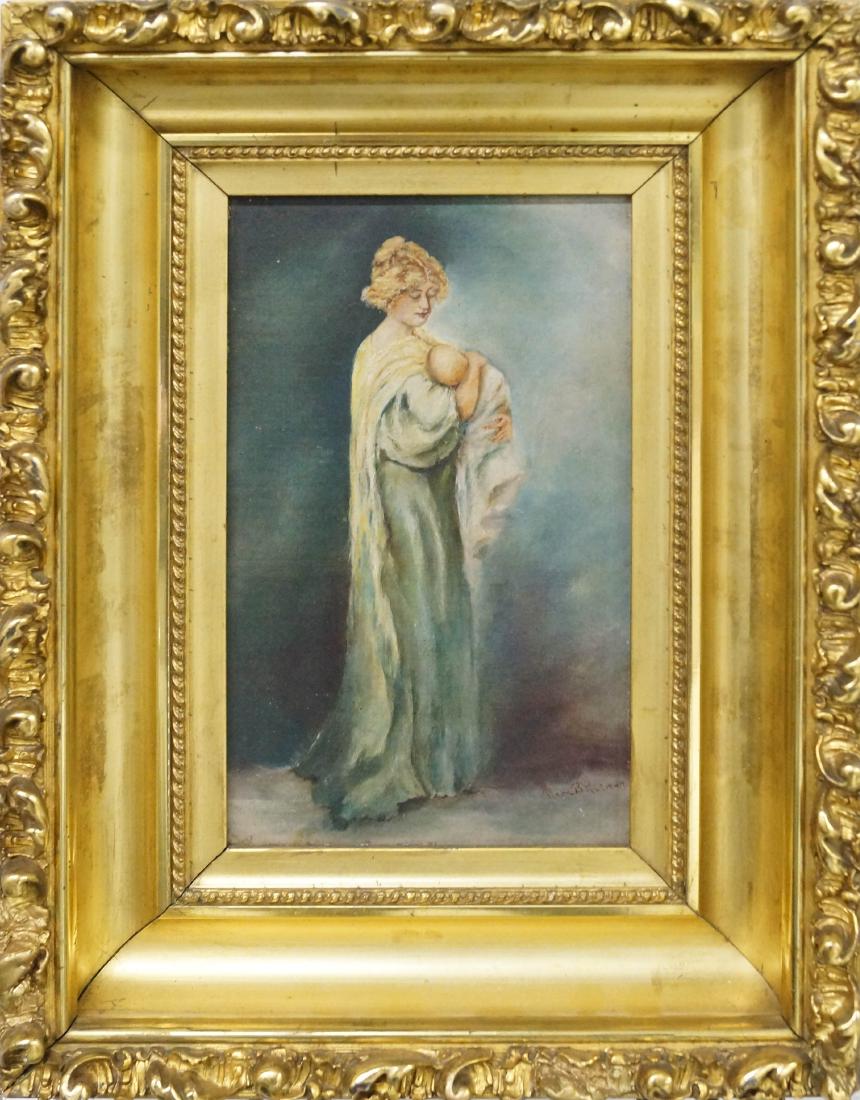 AMERICAN SCHOOL (19/20TH CENTURY), OIL ON CANVAS BOARD,: AMERICAN SCHOOL (19/20TH CENTURY), OIL ON CANVAS BOARD, MOTHER AND CHILD, SIGNED. 11 X 6 1/2"; FRAMED 17 X 12 1/2"