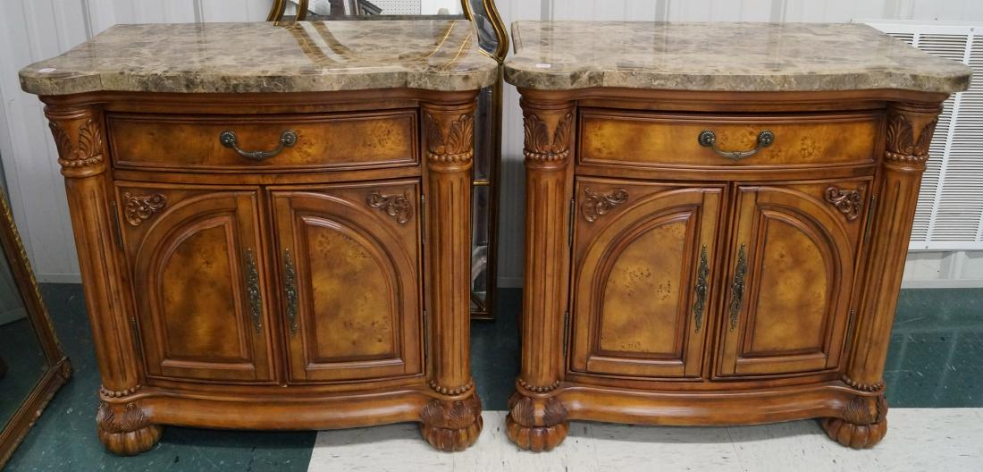 PAIR HUFFMAN-KOOS REGENCY STYLE BURL CHESTS WITH MARBLE (1 of 1)