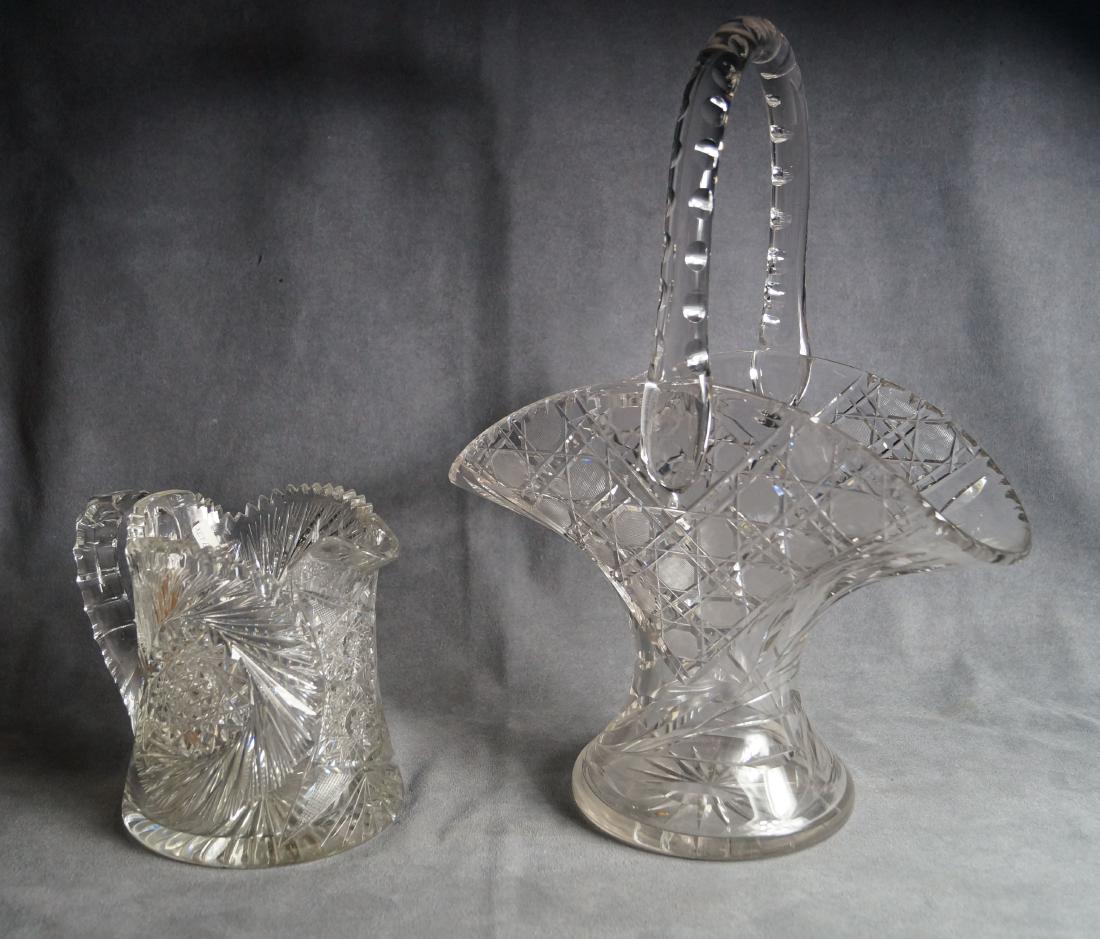 LOT (2) BRILLIANT CUT GLASS CRYSTAL HANDLED BASKET AND (1 of 1)