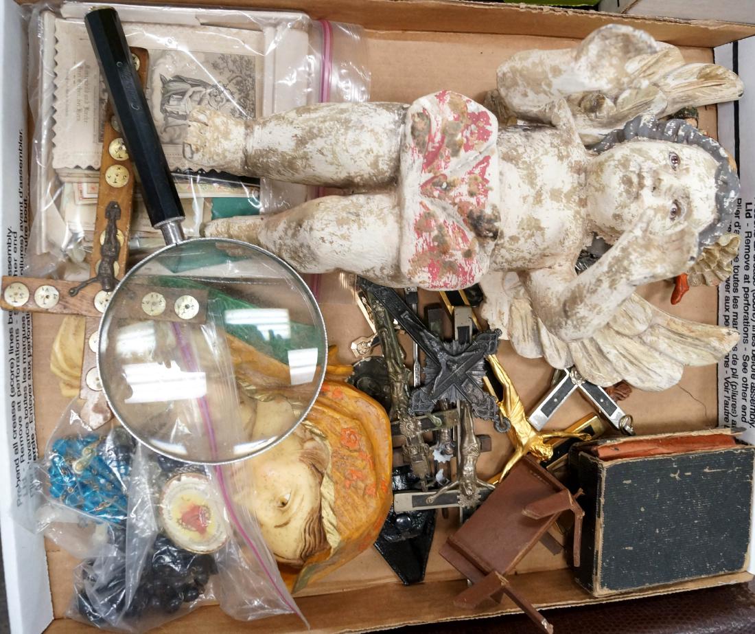 TRAY LOT ASSORTED CRUCIFIXES, CHERUB, MADONNA, (1 of 1)