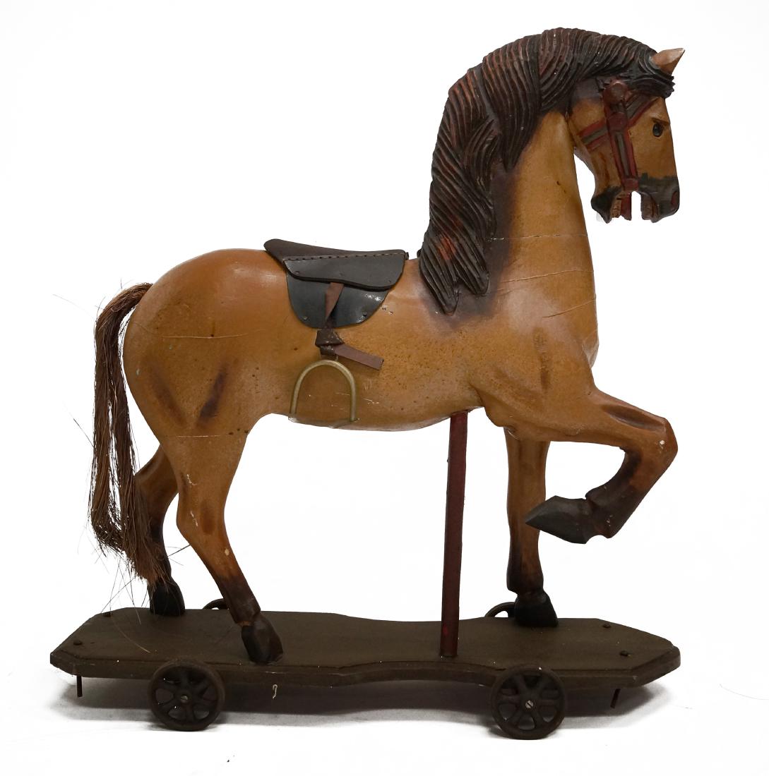 FOLK ART CARVED AND PAINTED HOBBY HORSE. HEIGHT 25"; (1 of 1)