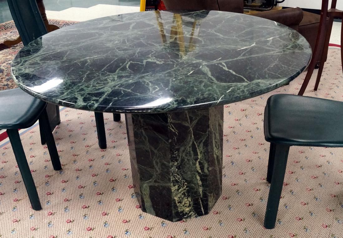GREEN MARBLE PEDESTAL TABLE. HEIGHT 30"; DIAMETER 45" (1 of 1)